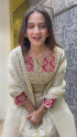 Ivory & Pink Handcrafted Embroidered Kurta Set with Sharara & Dupatta